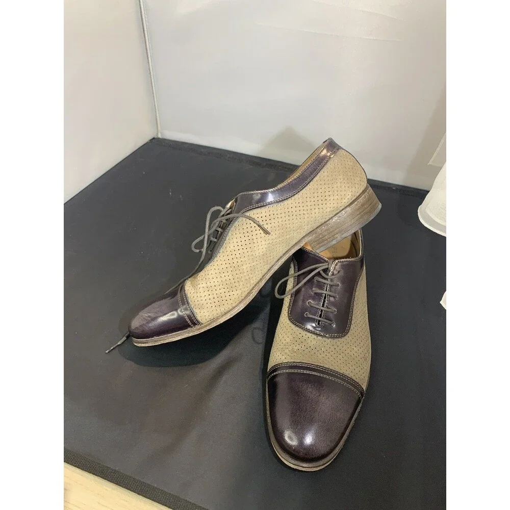 ProjectOne Brown Leather & Tan Perforated Suede Handmade Shoes  Size 43 Italy